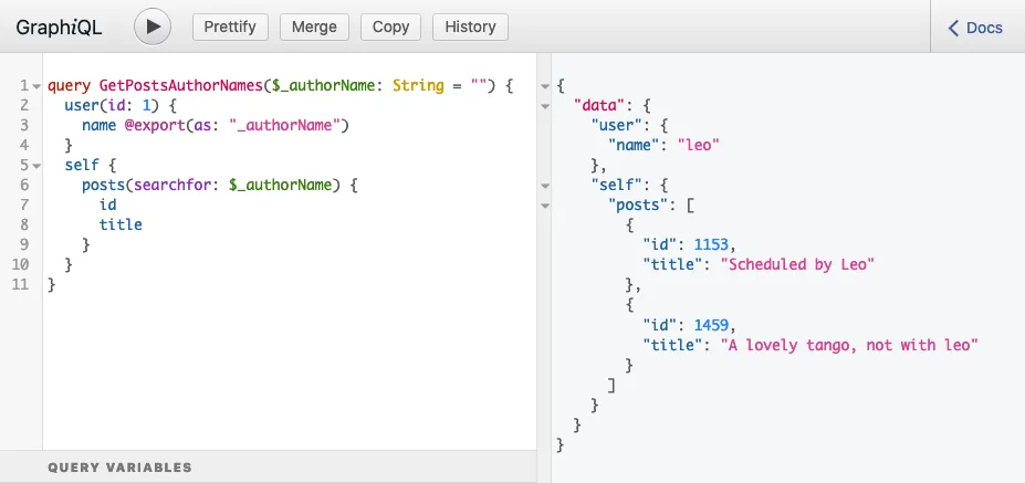 Executando a primeira query com @export