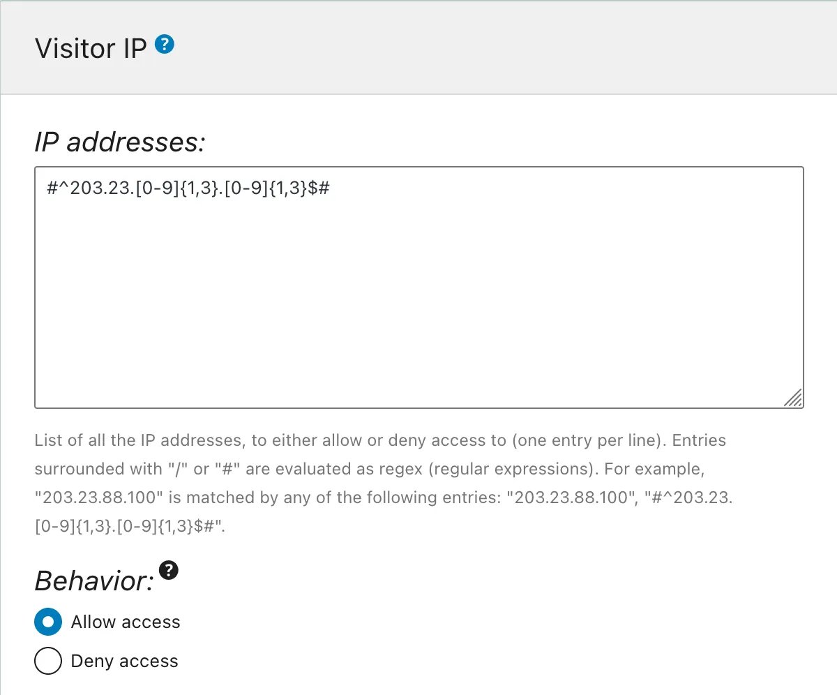 Adicionando entradas no bloco de IP do Visitante Adicionando entradas no bloco de IP do Visitante