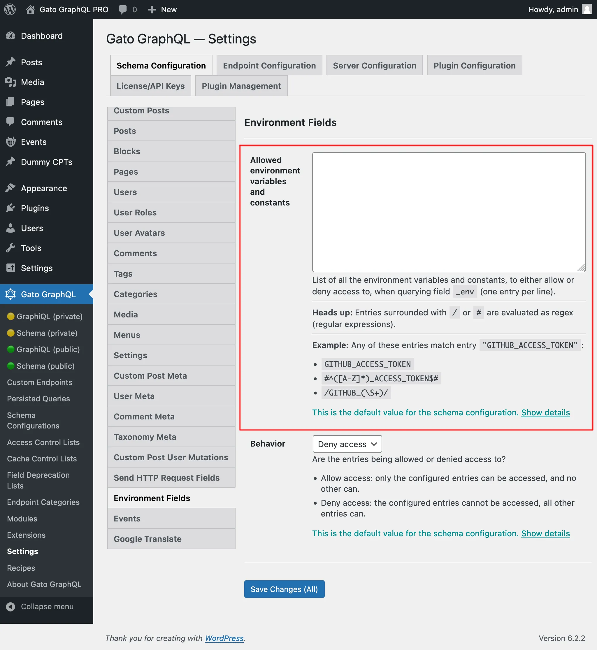 Definindo as entradas nas Configurações