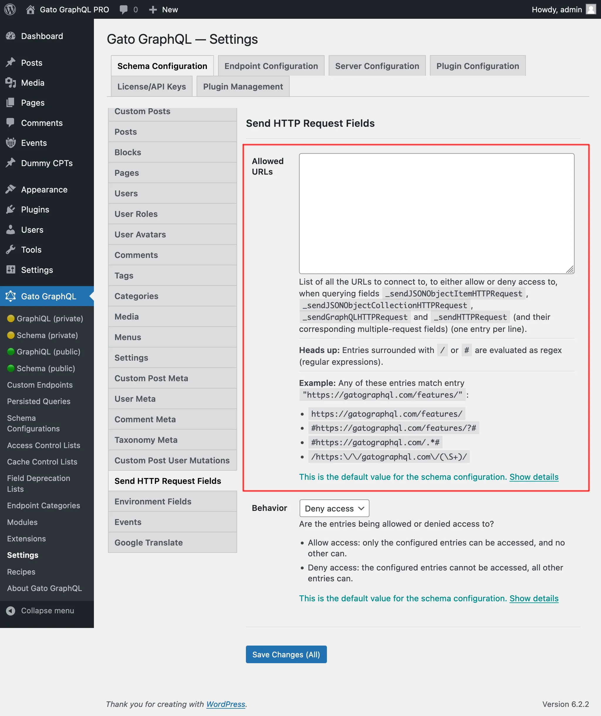 Definindo as entradas nas Configurações