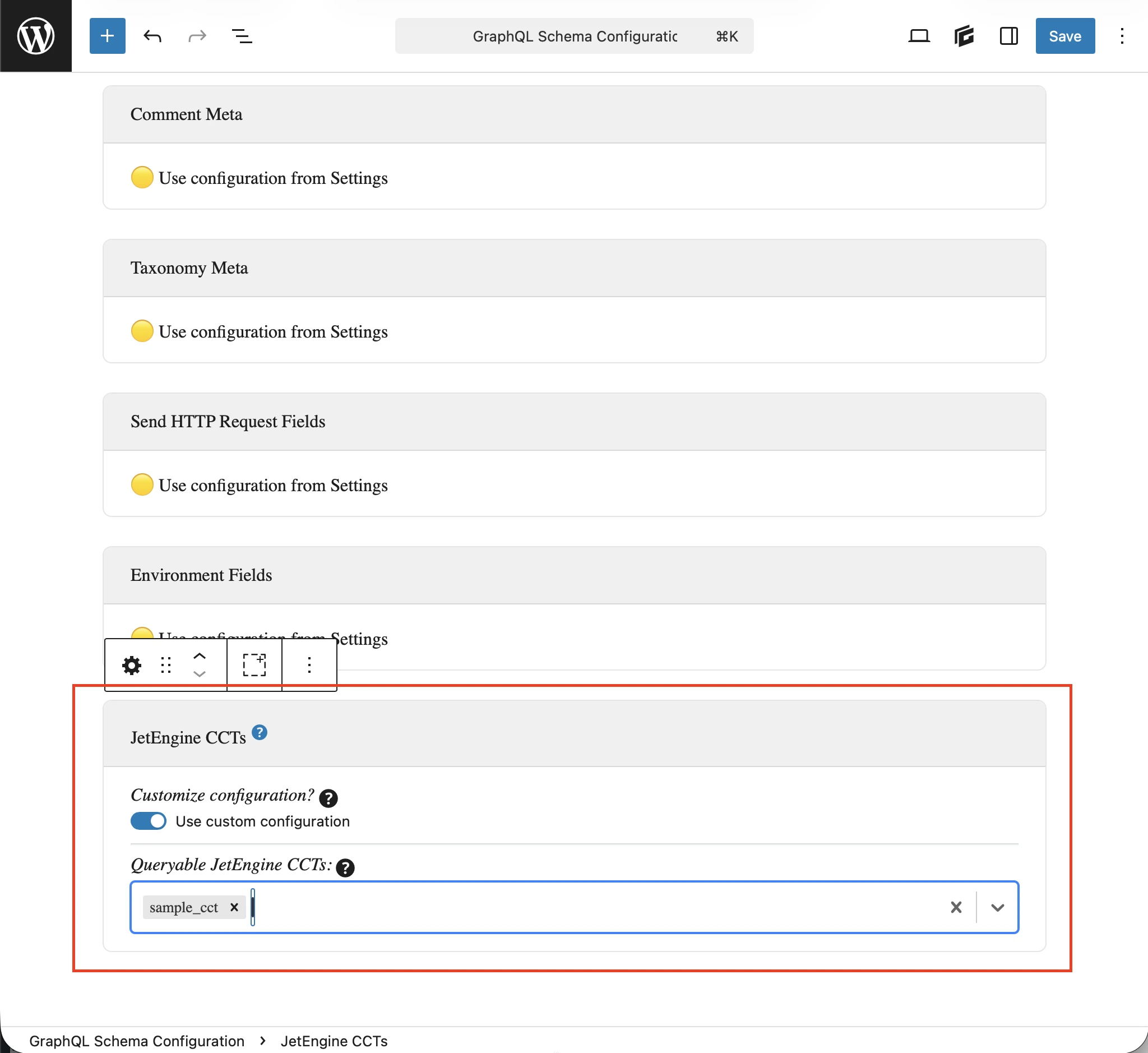 Definindo os CCTs consultáveis na Configuração de schema