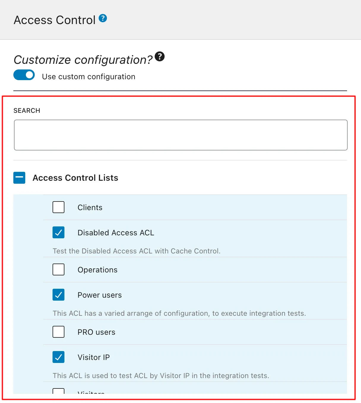 Selecionando uma Lista de Controle de Acesso na Configuração do Schema