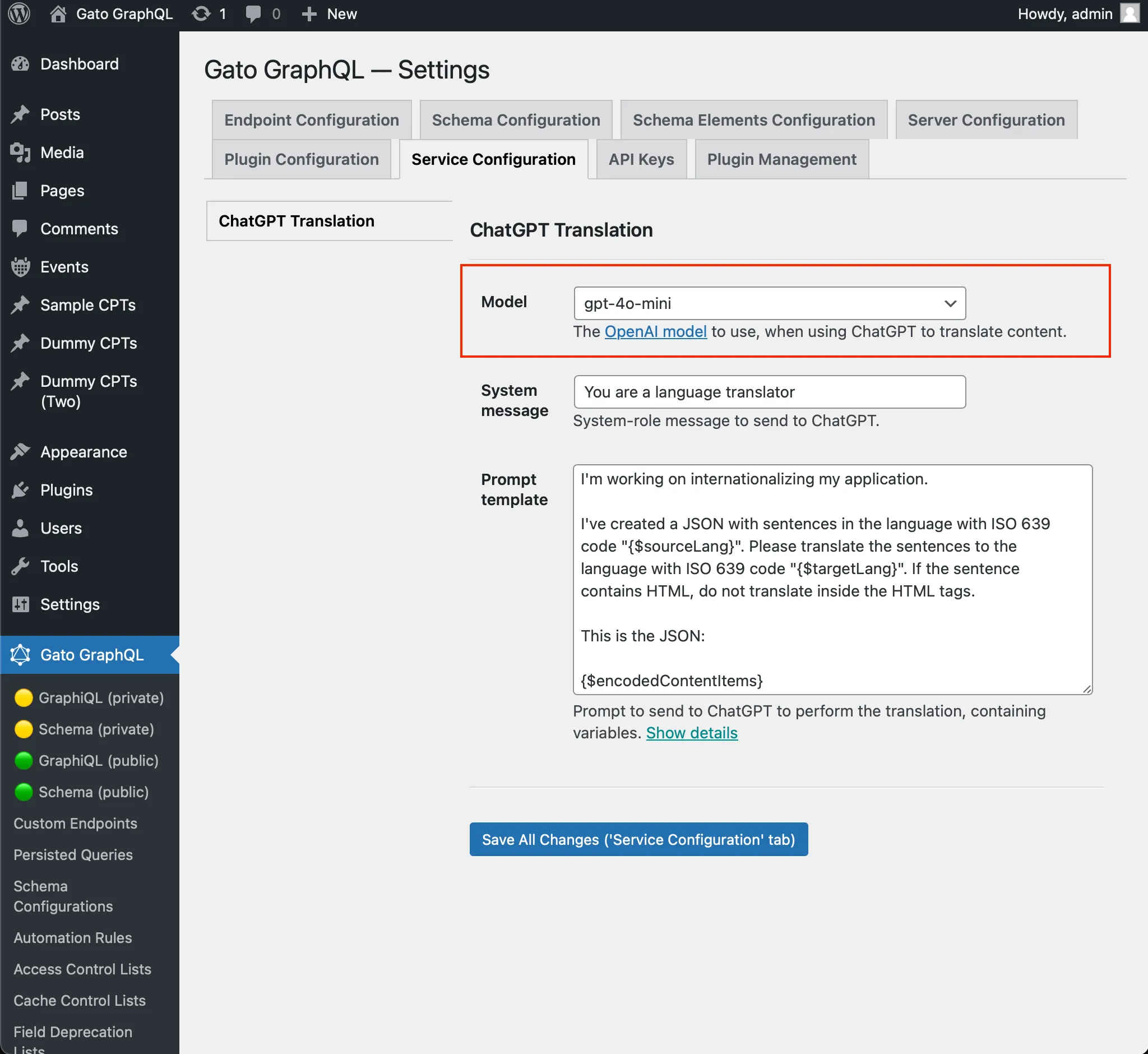Configurando o modelo do ChatGPT