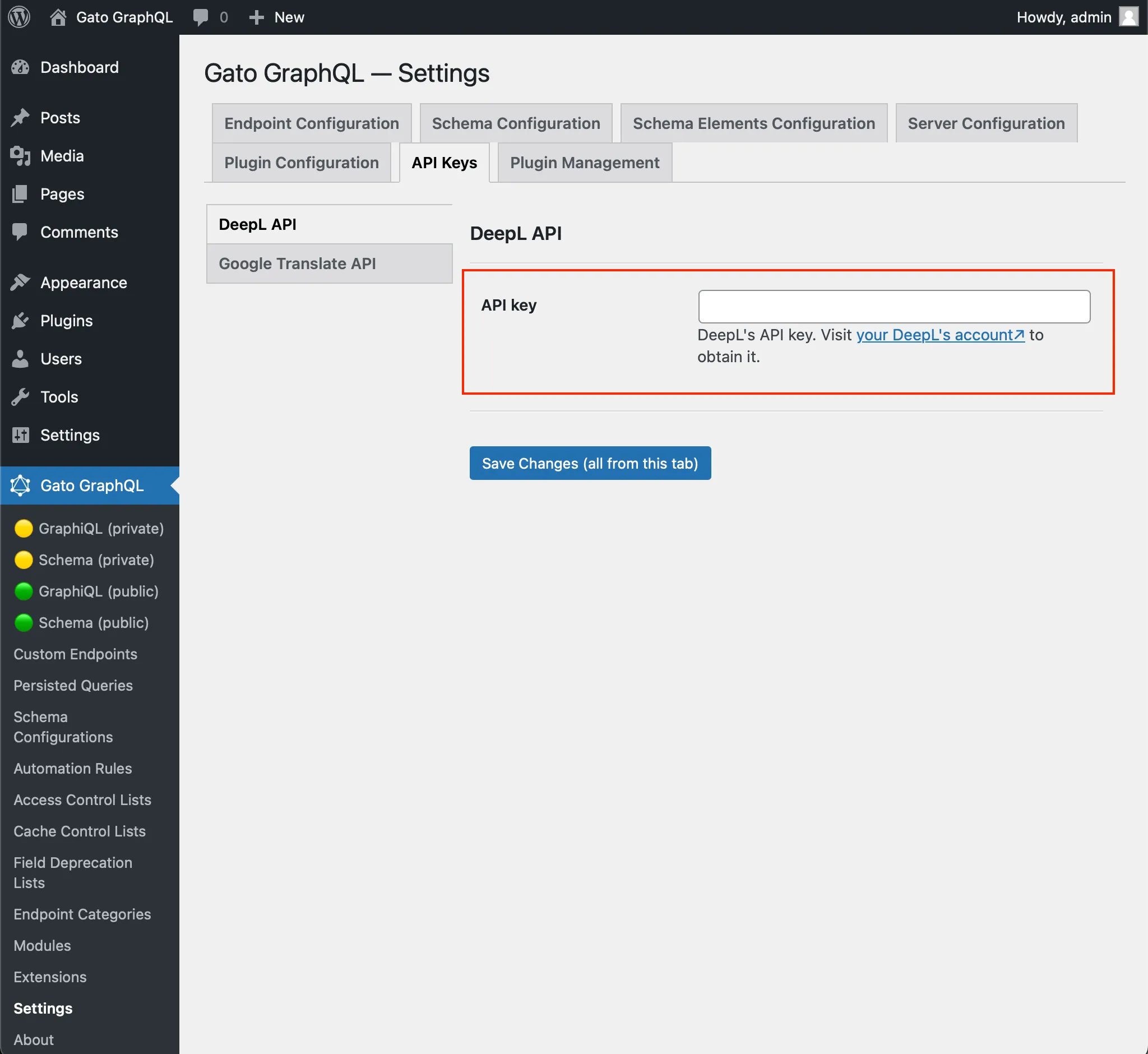 Configurando a chave de API do DeepL