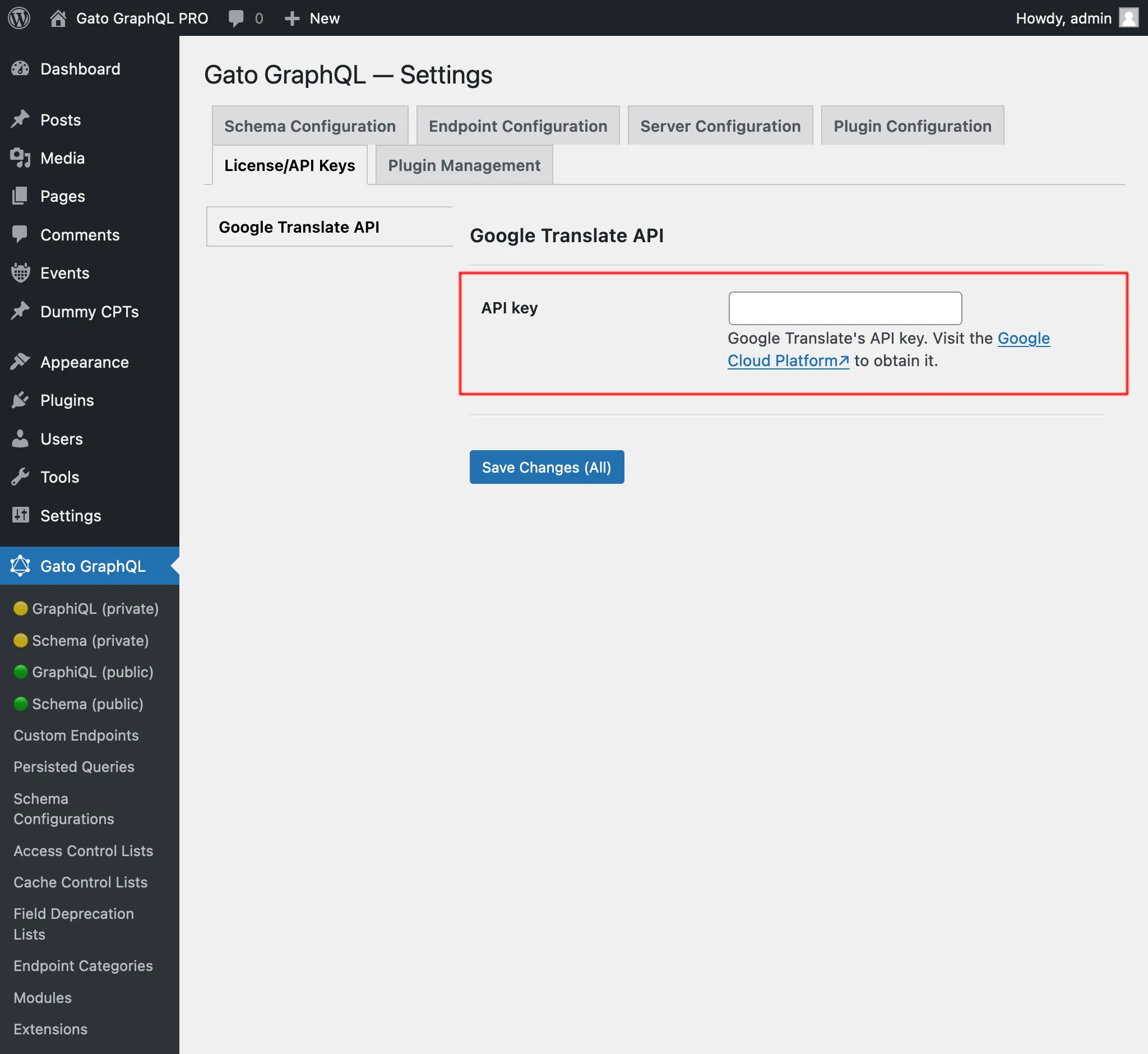 Configurando a chave de API do Google Translate