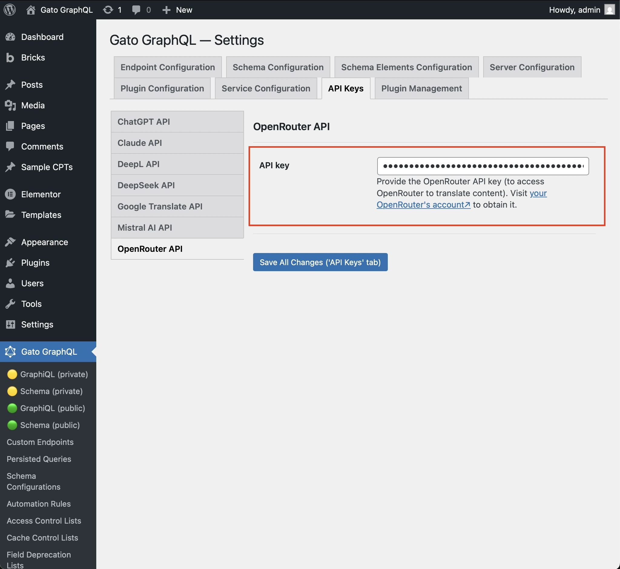 Configurando a chave de API do OpenRouter