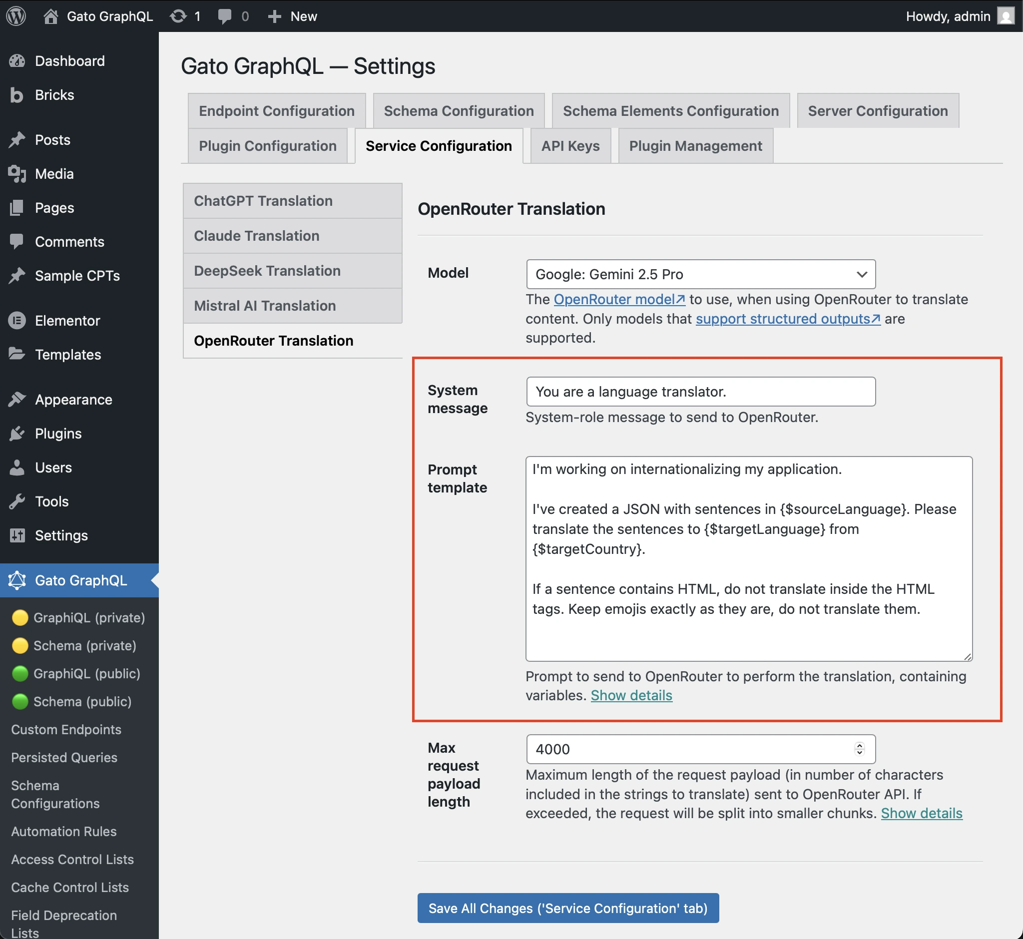 Configurando o prompt para o OpenRouter