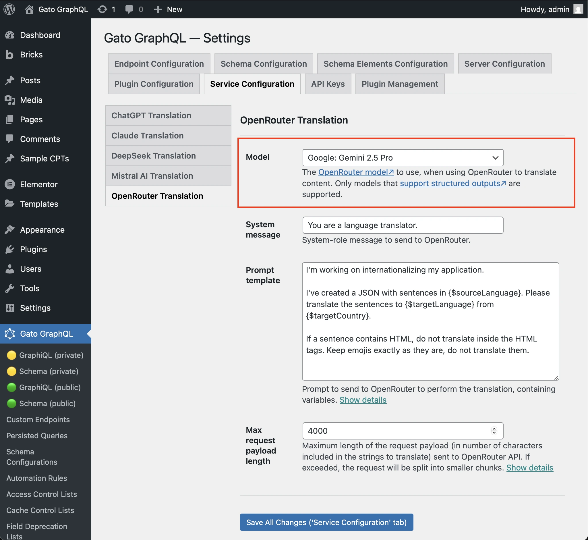 Configurando o modelo do OpenRouter