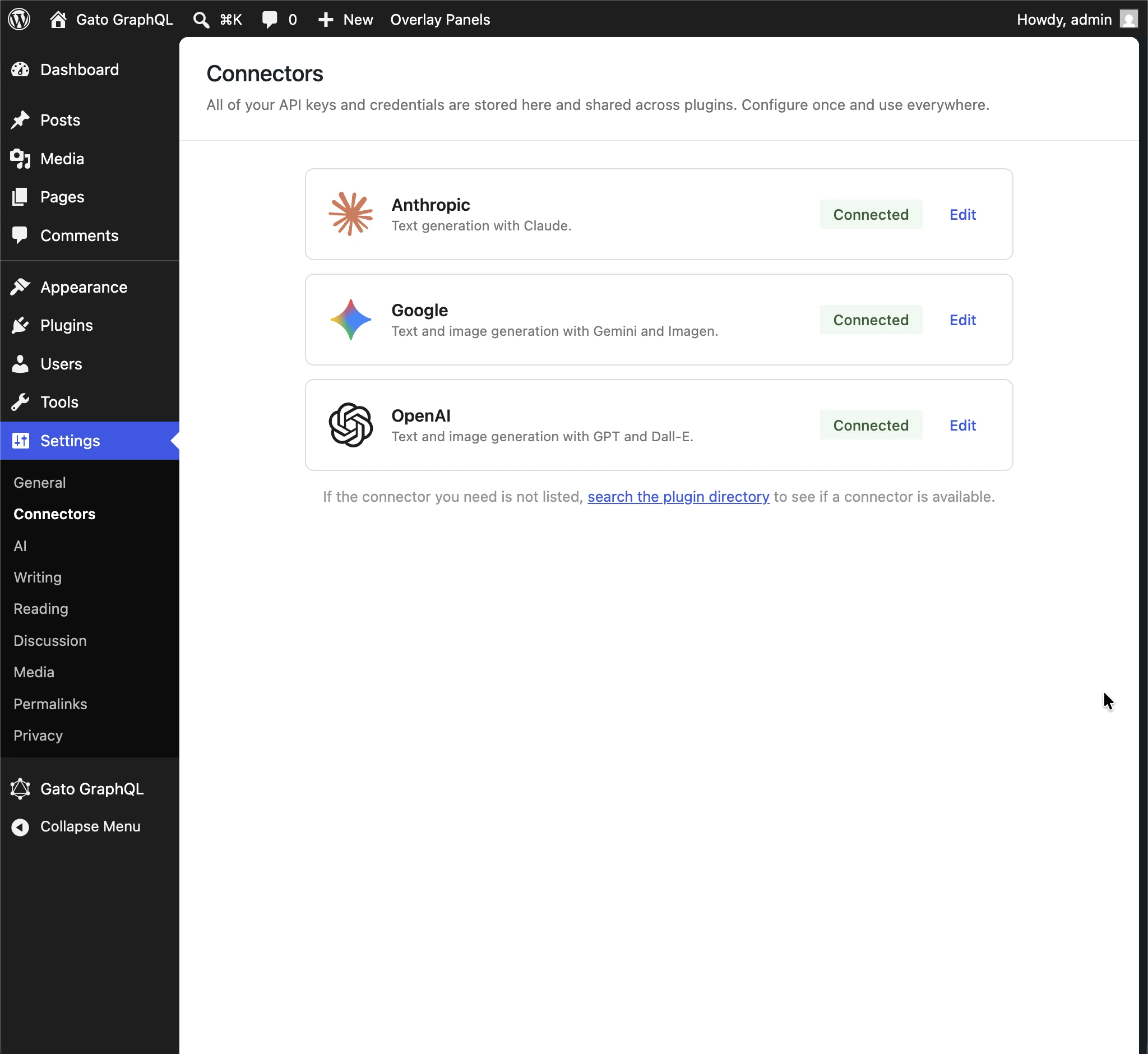 A chave de API é obtida do WordPress AI Connectors