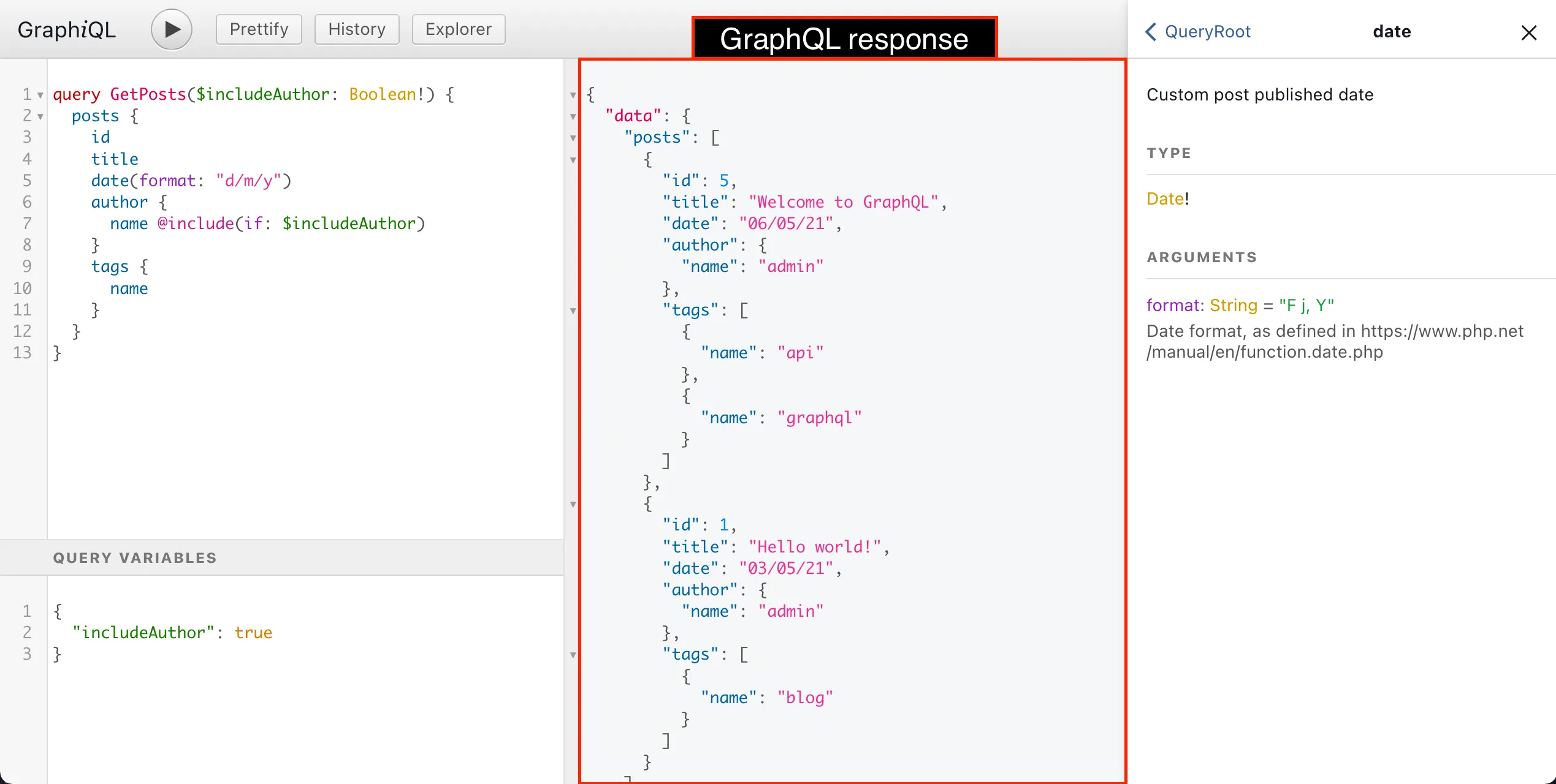 Resposta da query GraphQL Resposta da query GraphQL