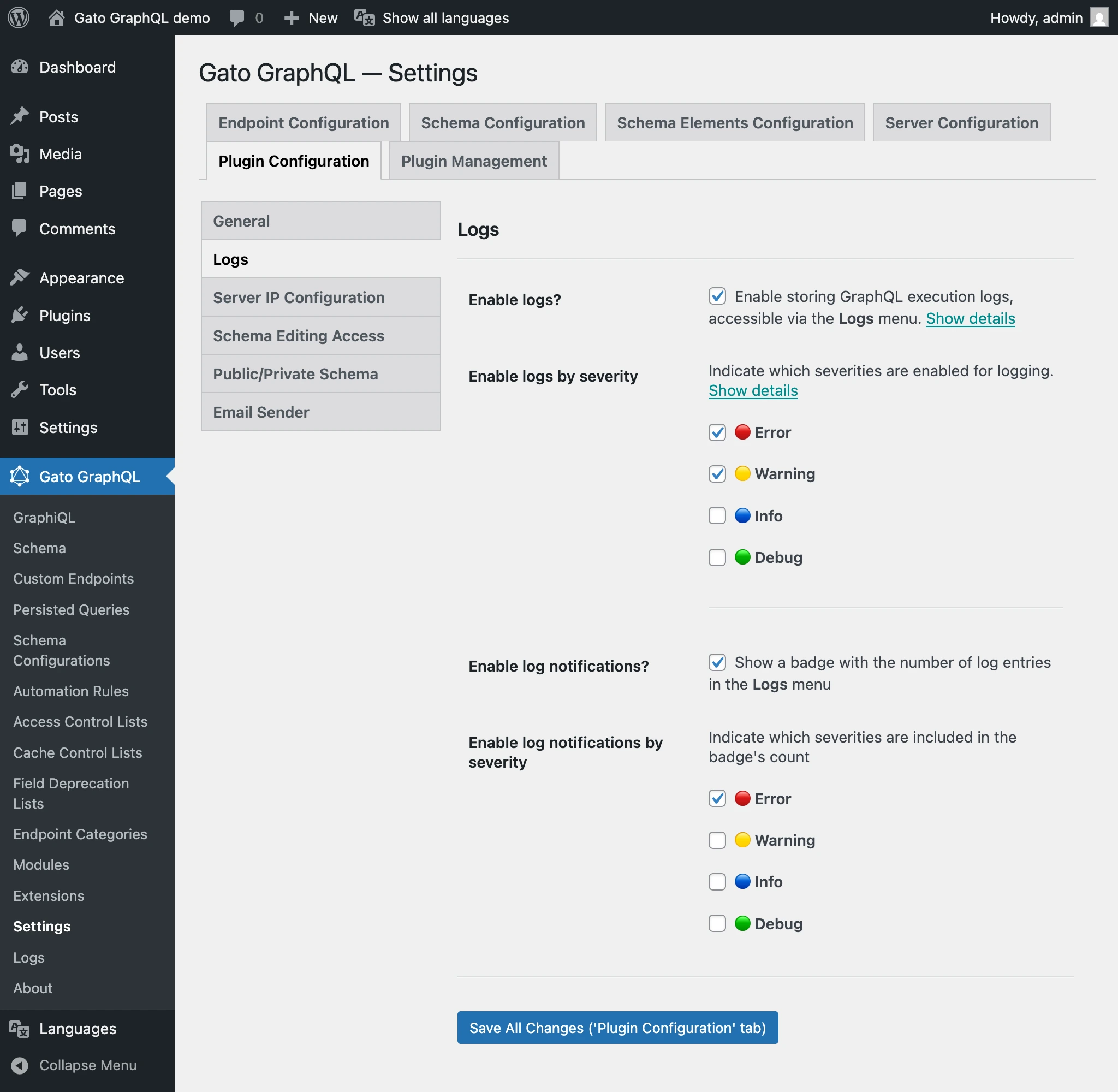 Configurações de Logs e Notificações