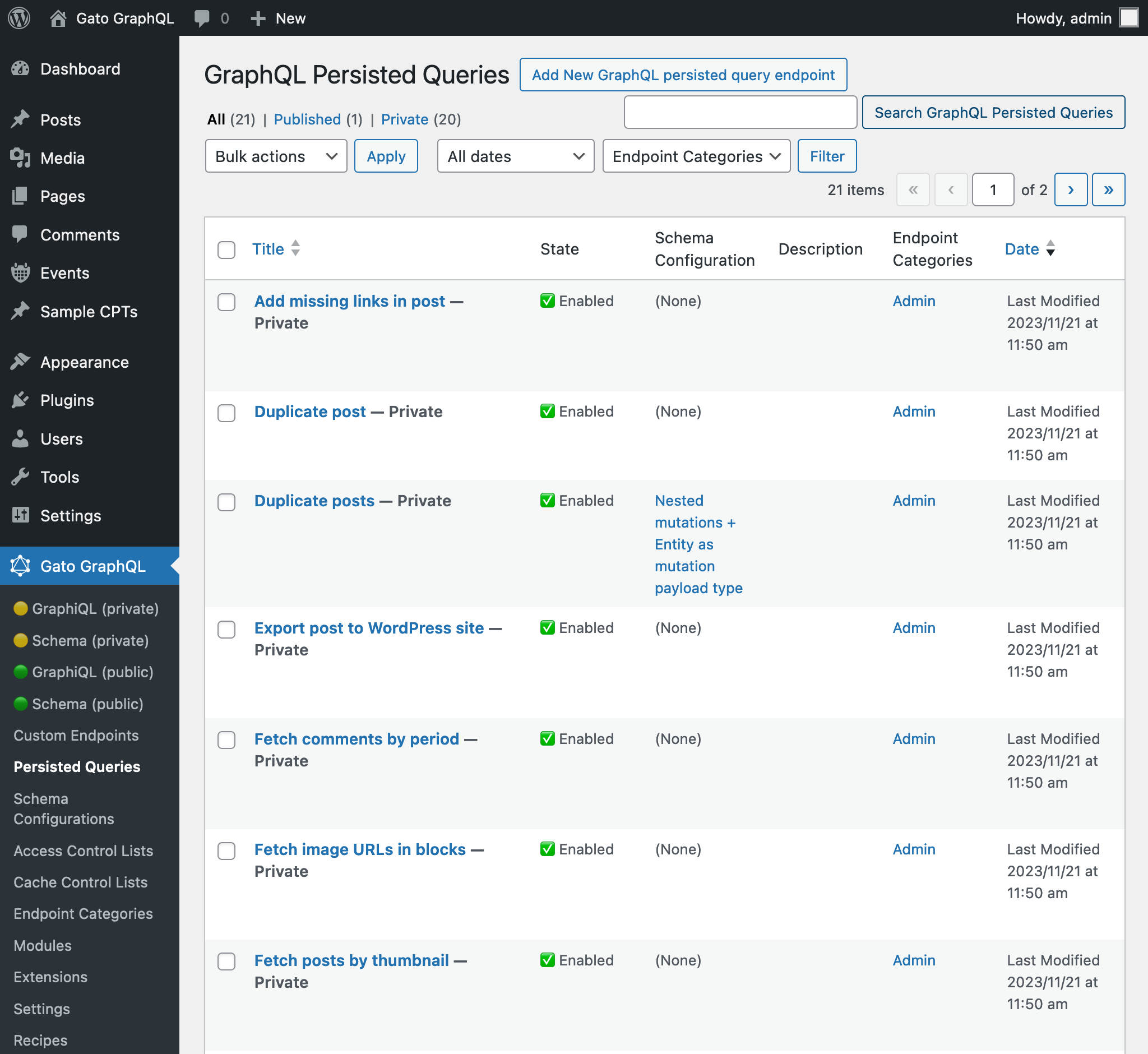 Queries Persistidas predefinidas