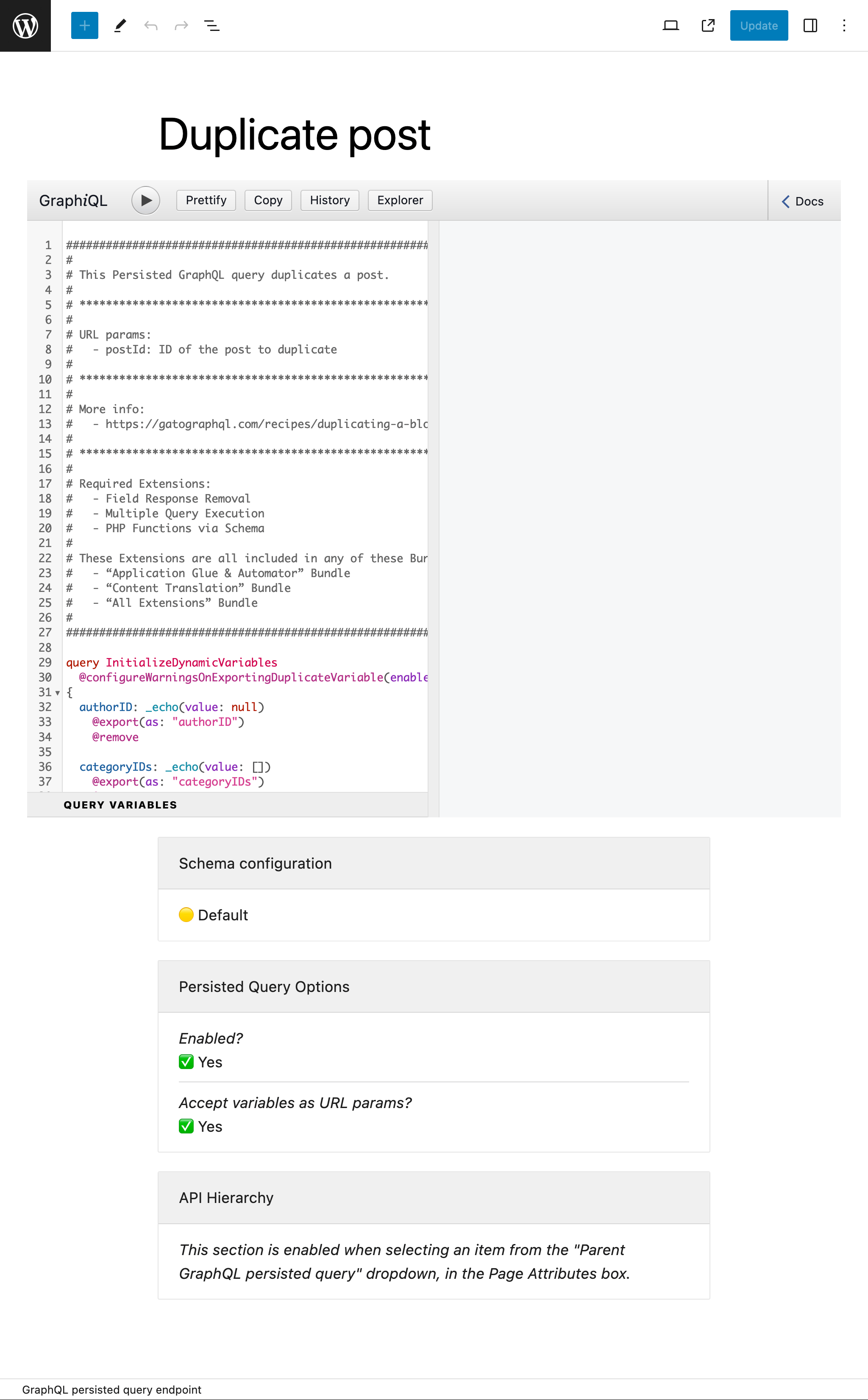 Query Persistida no editor