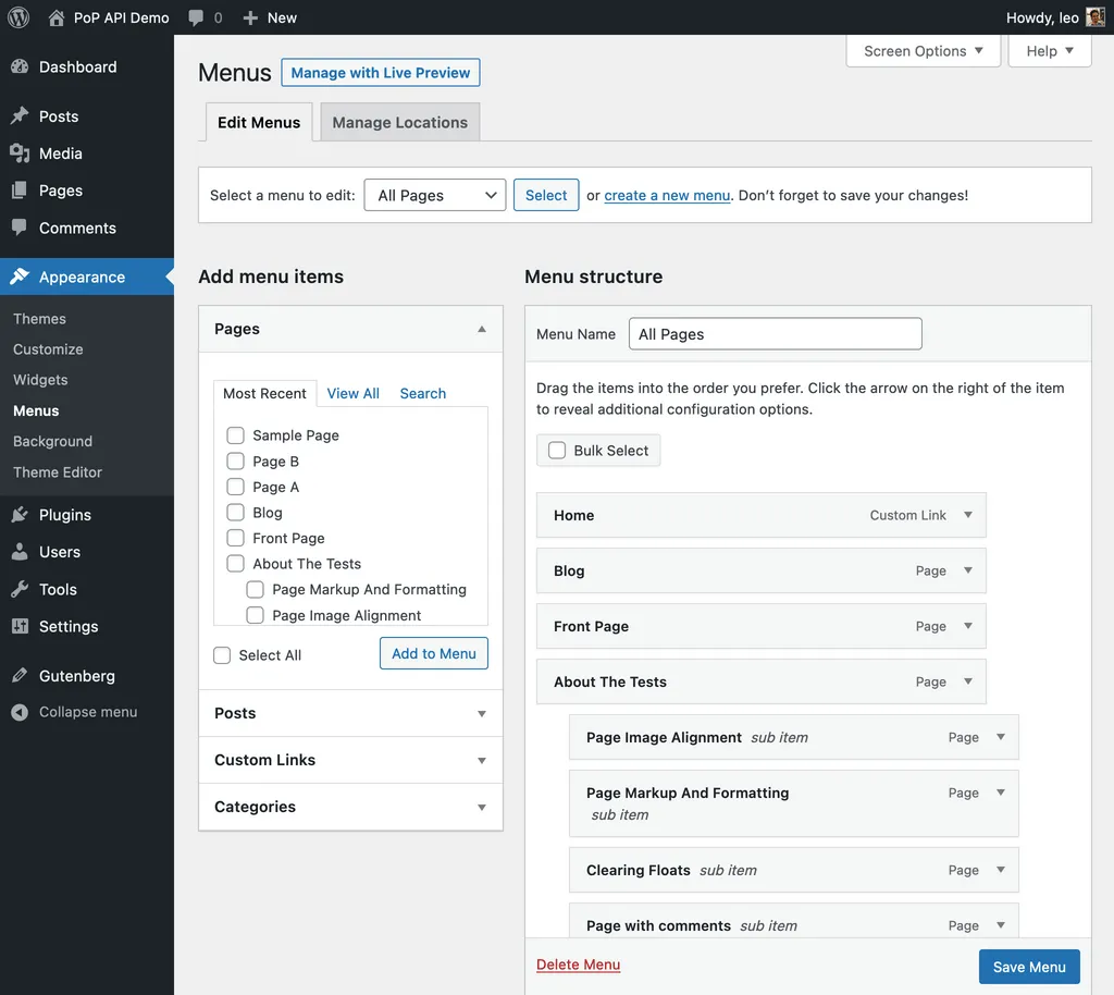 Criando menus no WordPress Criando menus no WordPress