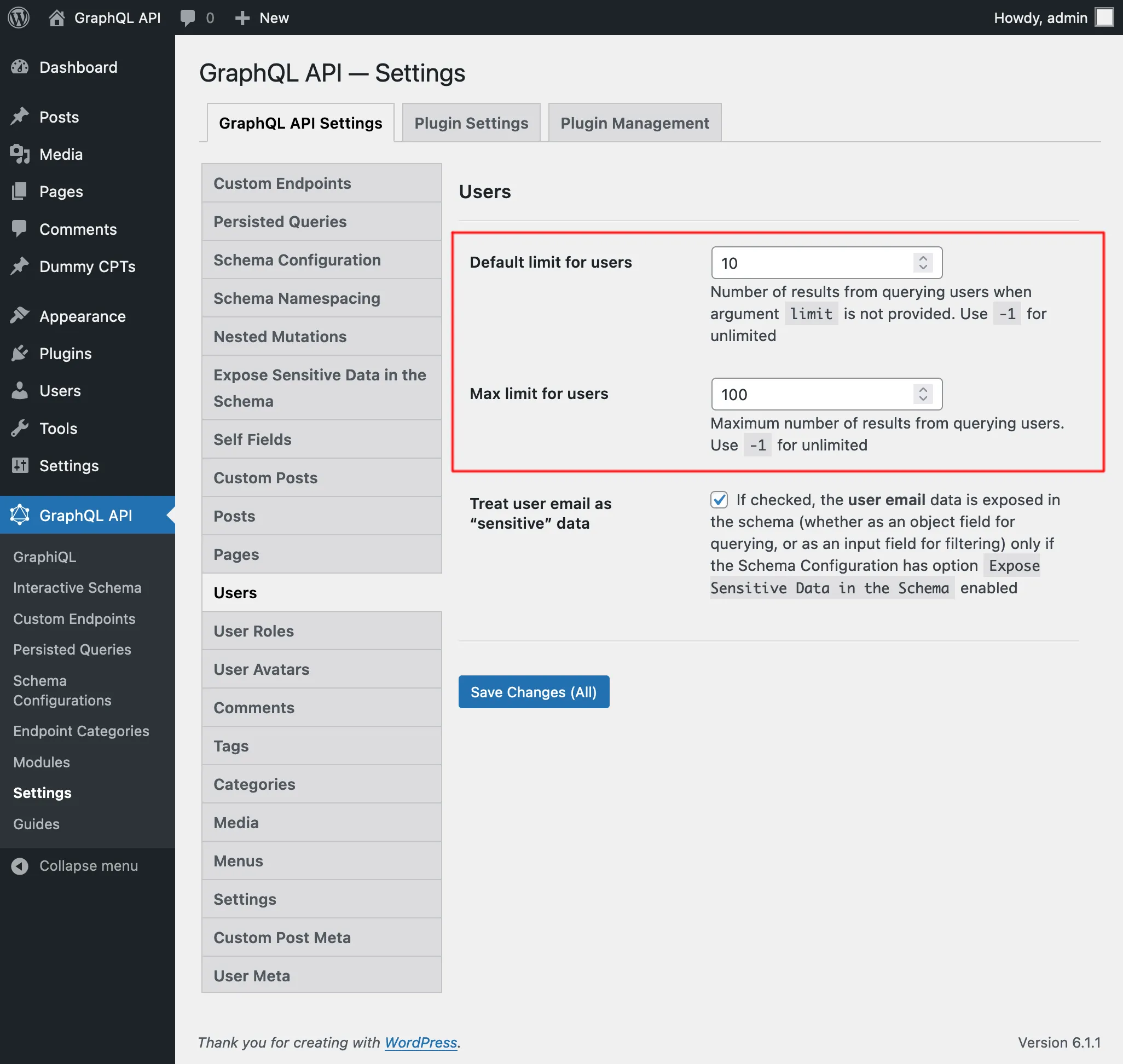 Configurações para limites de User Configurações para limites de User