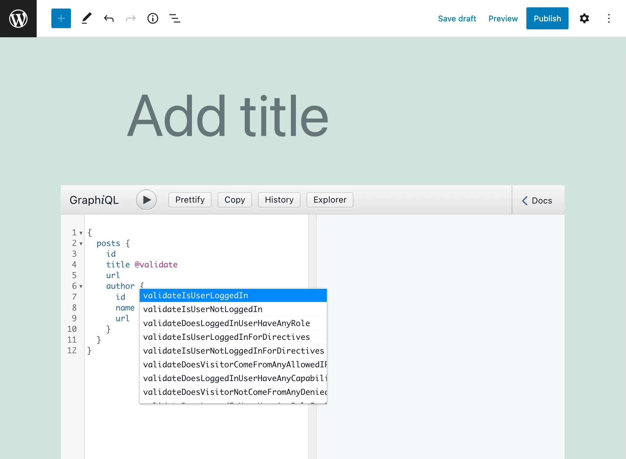 Diretivas do tipo schema disponíveis no editor de Persisted queries Diretivas do tipo schema disponíveis no editor de Persisted queries