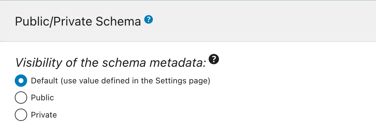 Modo de schema Público/Privado, definido na configuração do schema