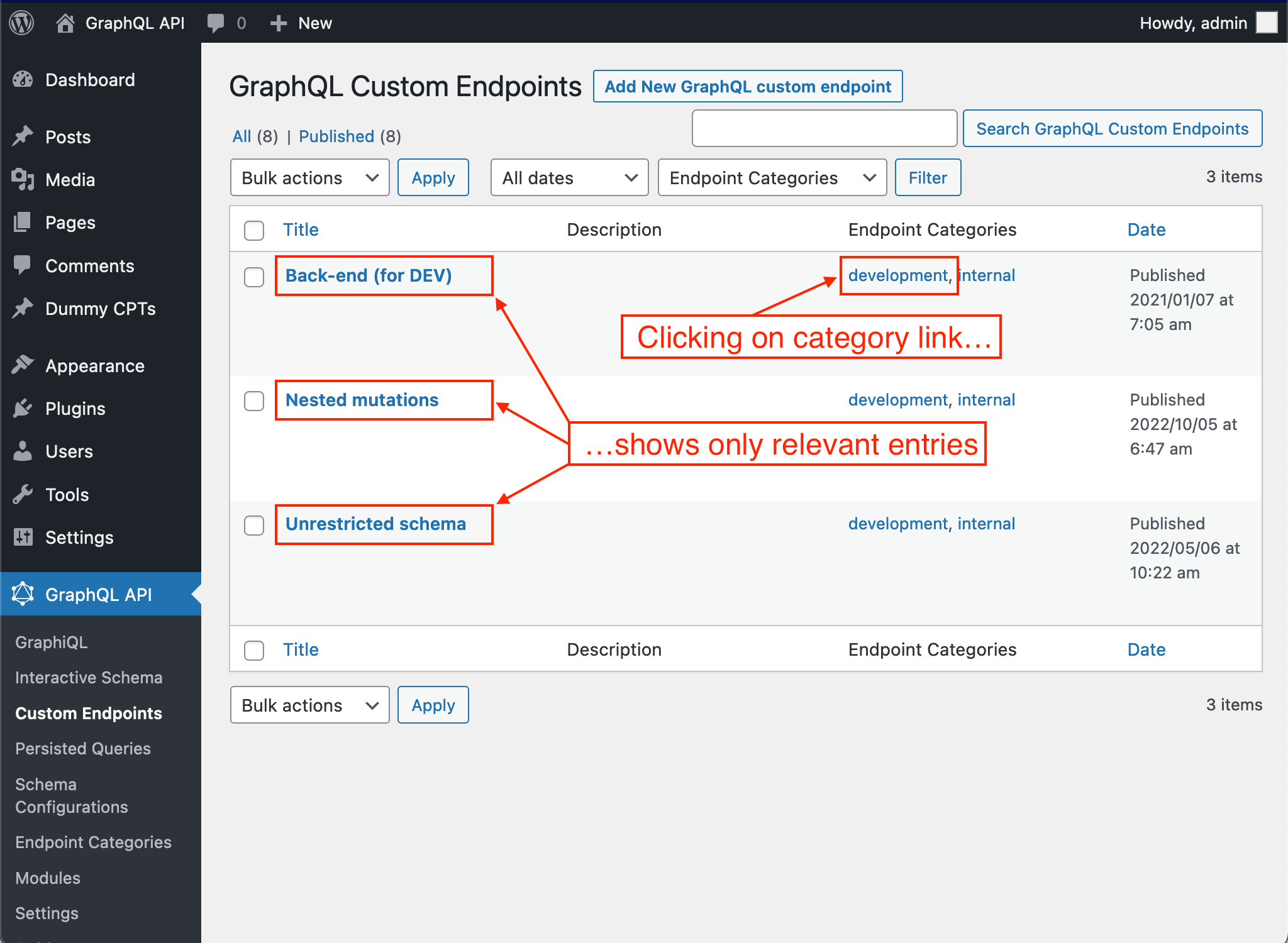 Filtragem de Custom Endpoints por categoria Filtragem de Custom Endpoints por categoria