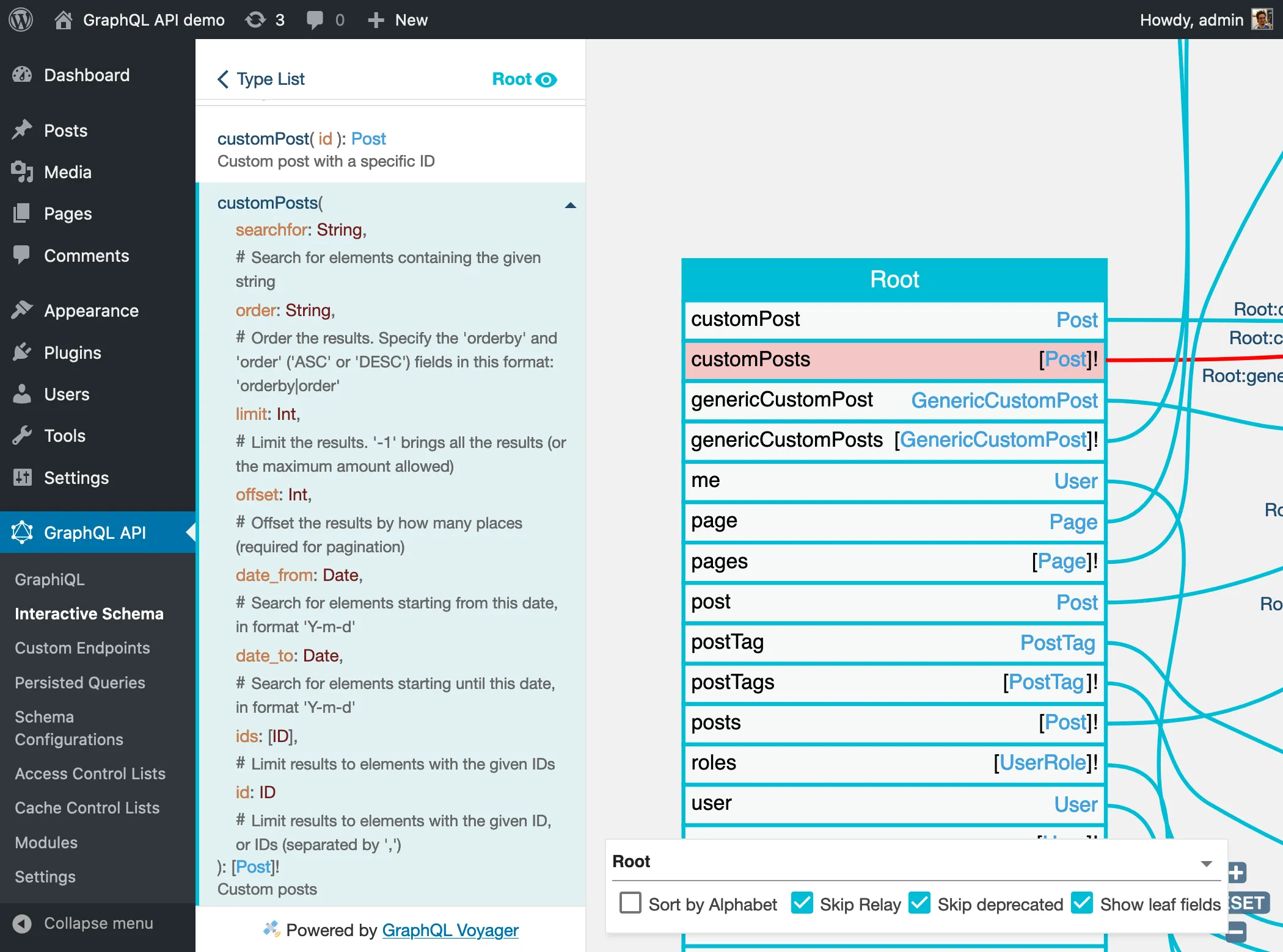 O campo `customPosts` resolve para o tipo `Post` O campo customPosts resolve para o tipo Post