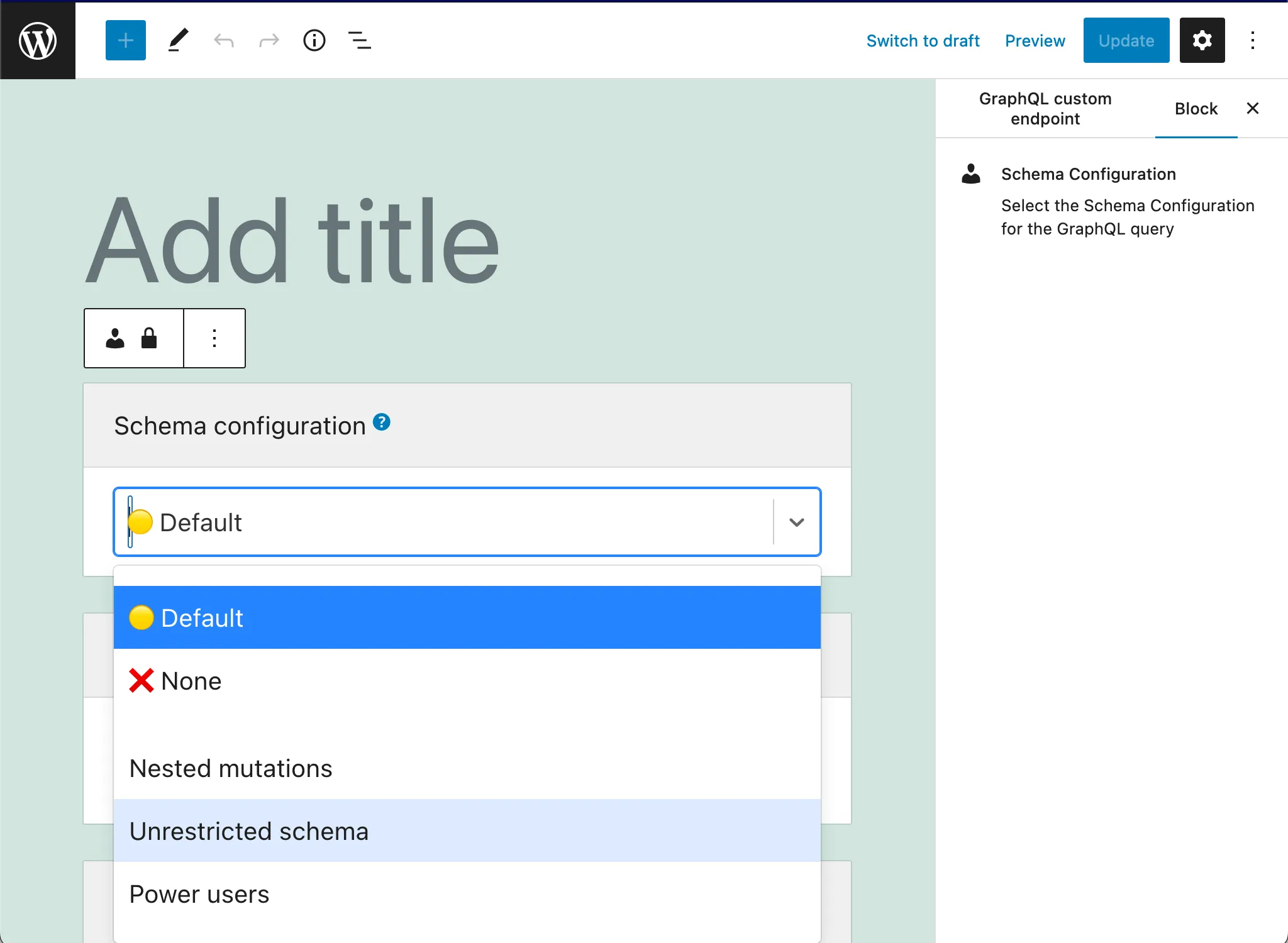 Selecionando a Configuração de Schema no Endpoint Personalizado