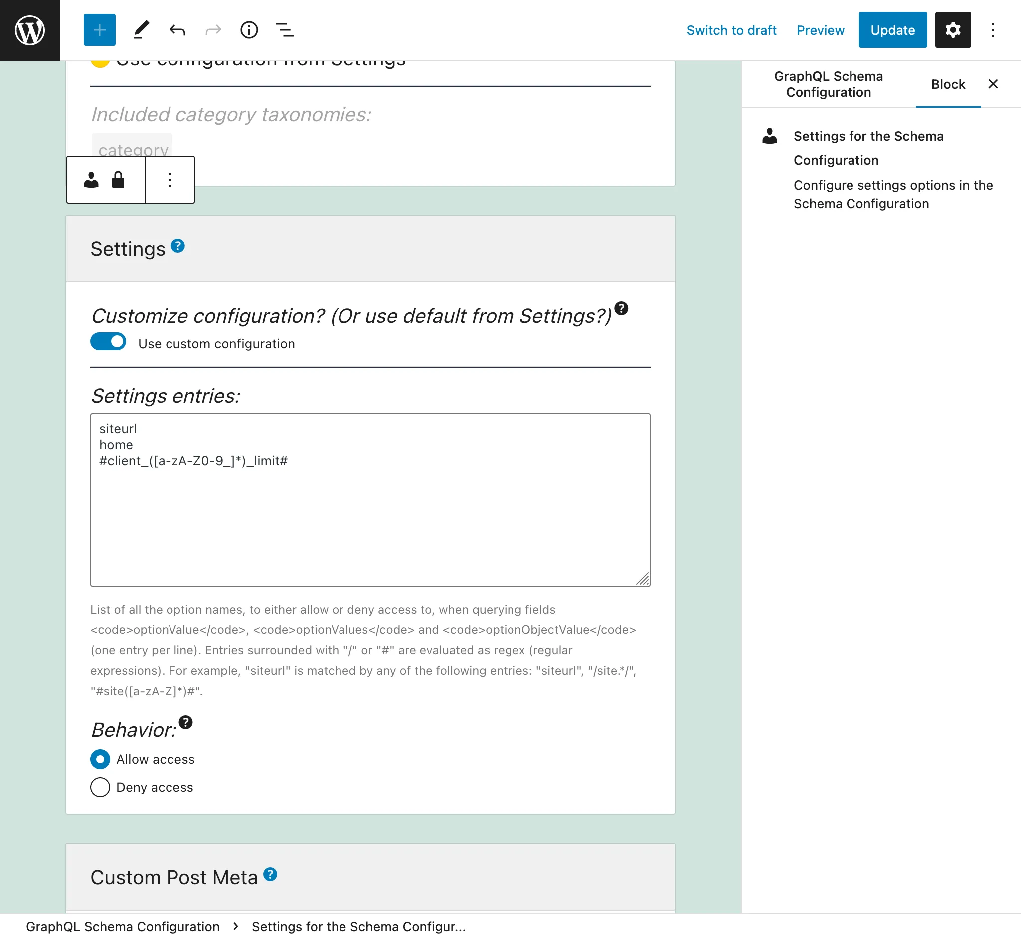 Definindo as entradas para a Configuração de Schema Definindo as entradas para a Configuração de Schema
