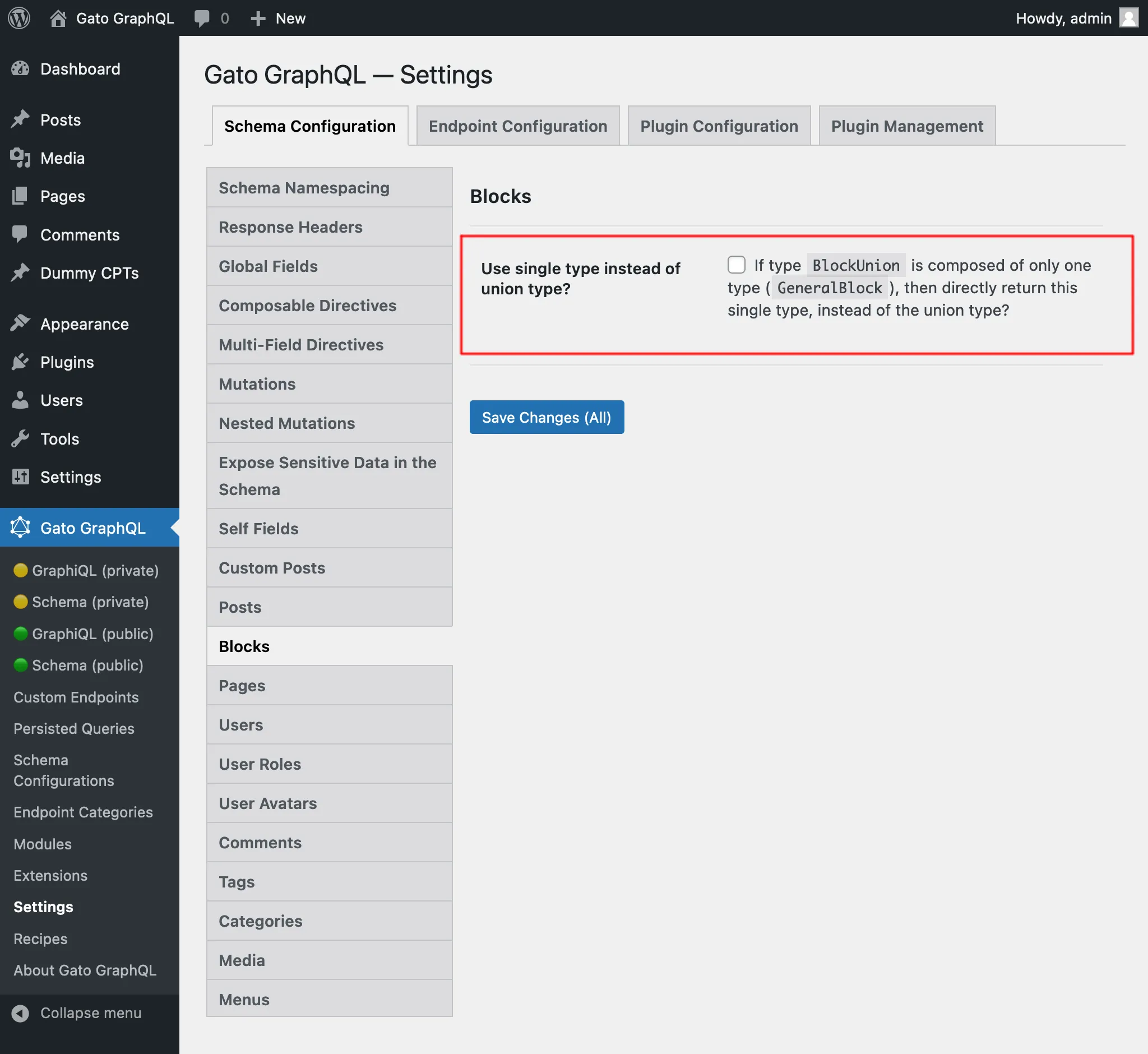 Configurando para recuperar `GeneralBlock` diretamente em vez de `BlockUnion`
