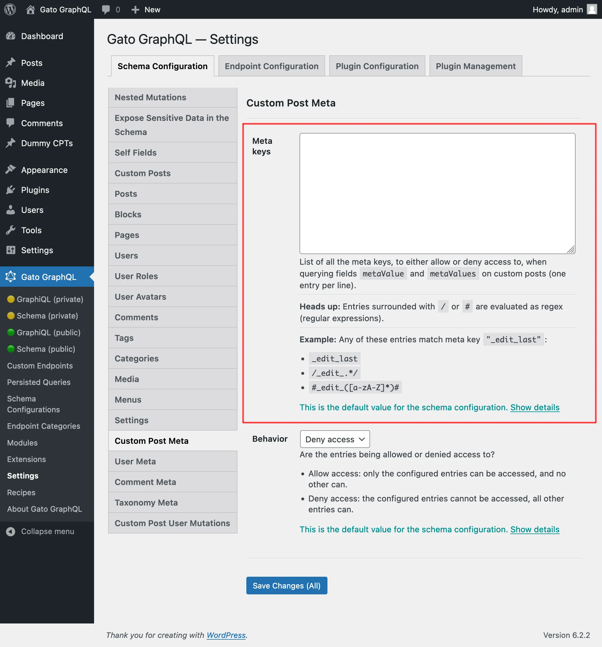 Definindo as entradas nas Configurações