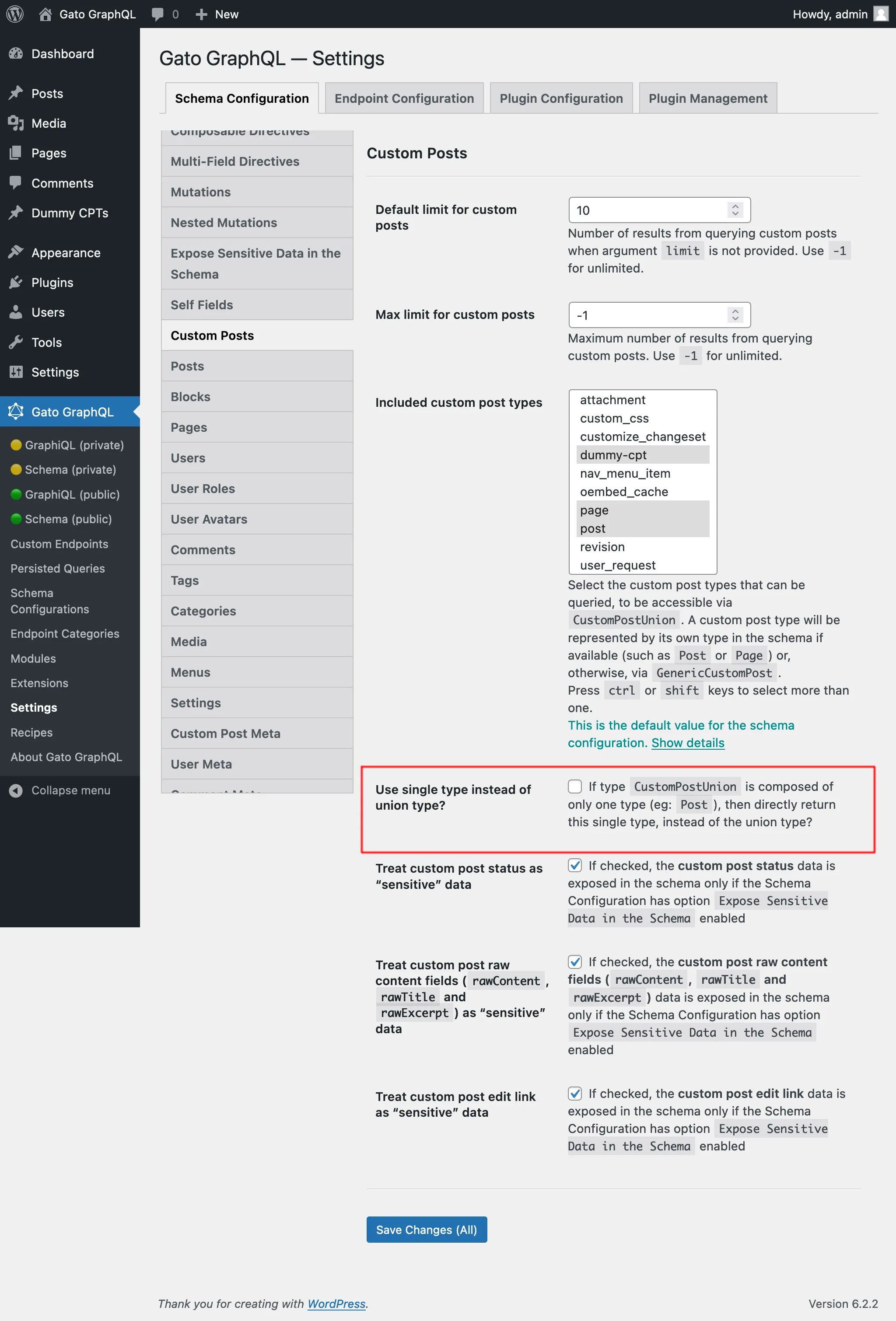 Configurações para Custom Posts