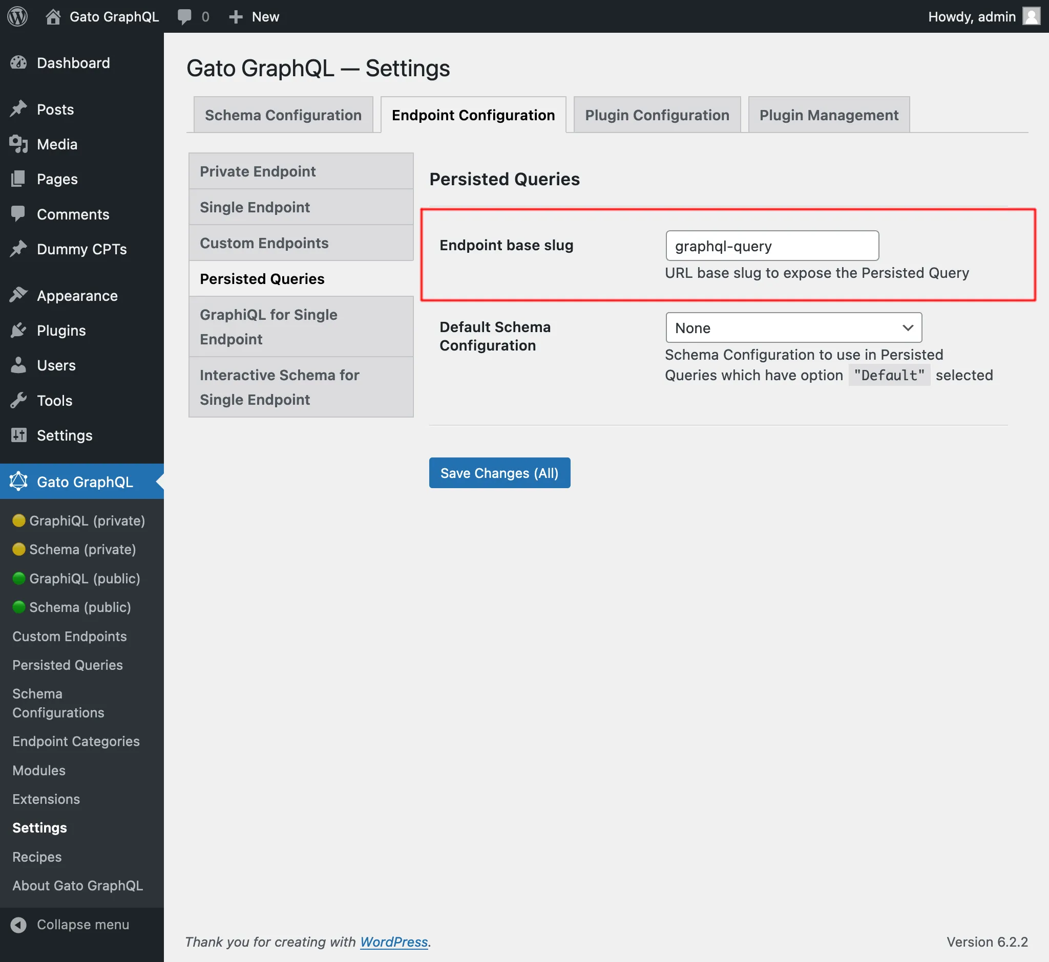 Configurações de Query Persistida