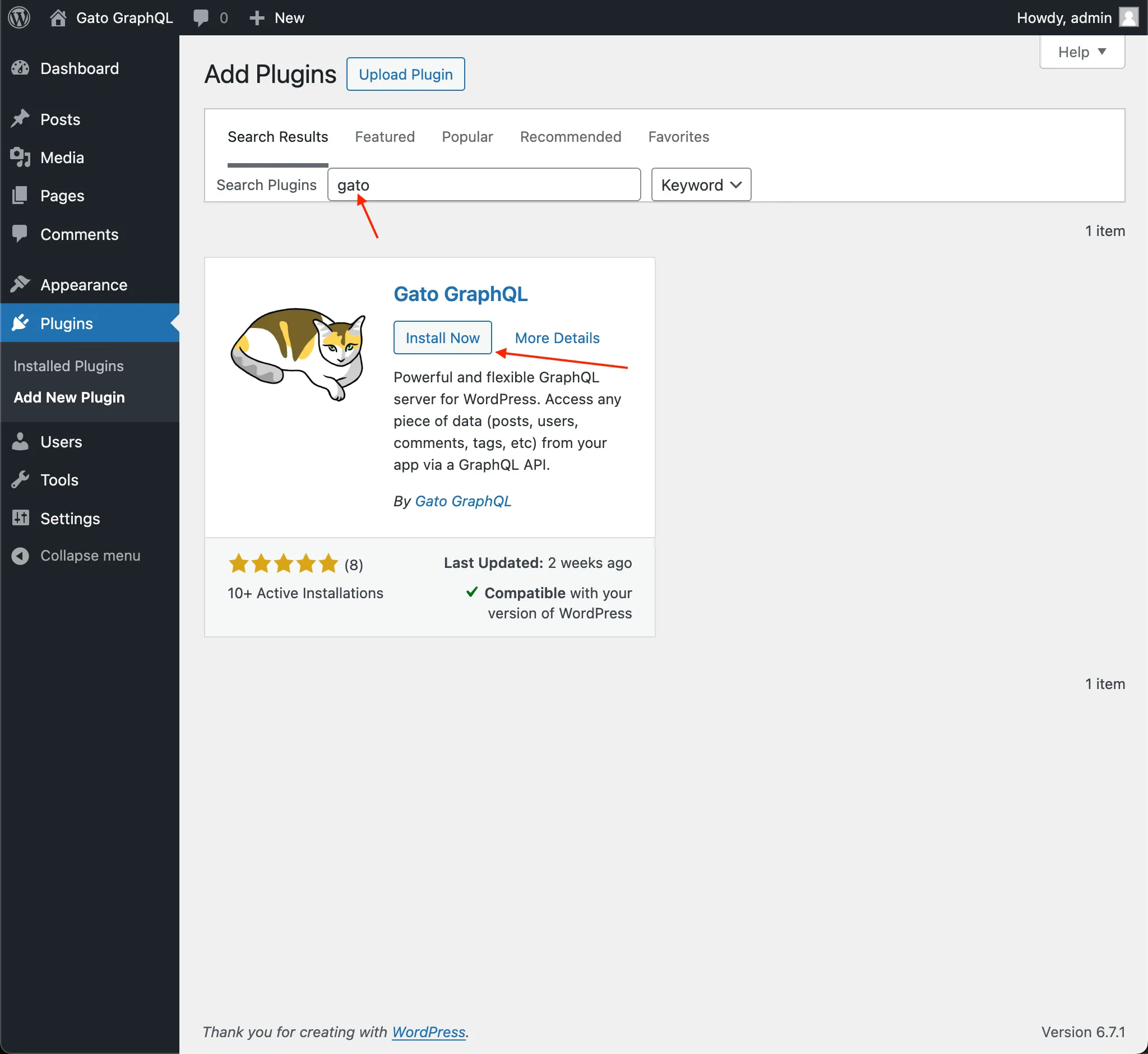 Instalando o Gato GraphQL no WordPress
