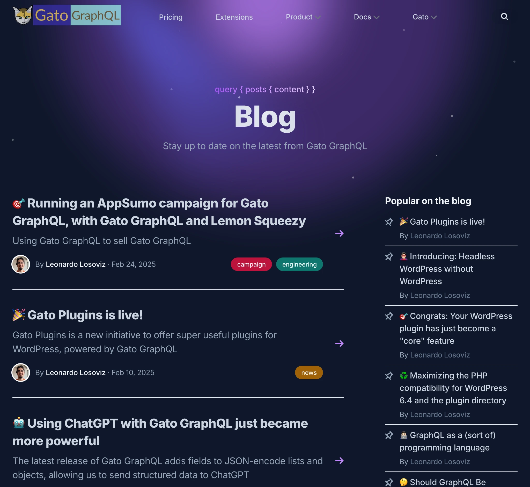 Seção de blog em gatographql.com