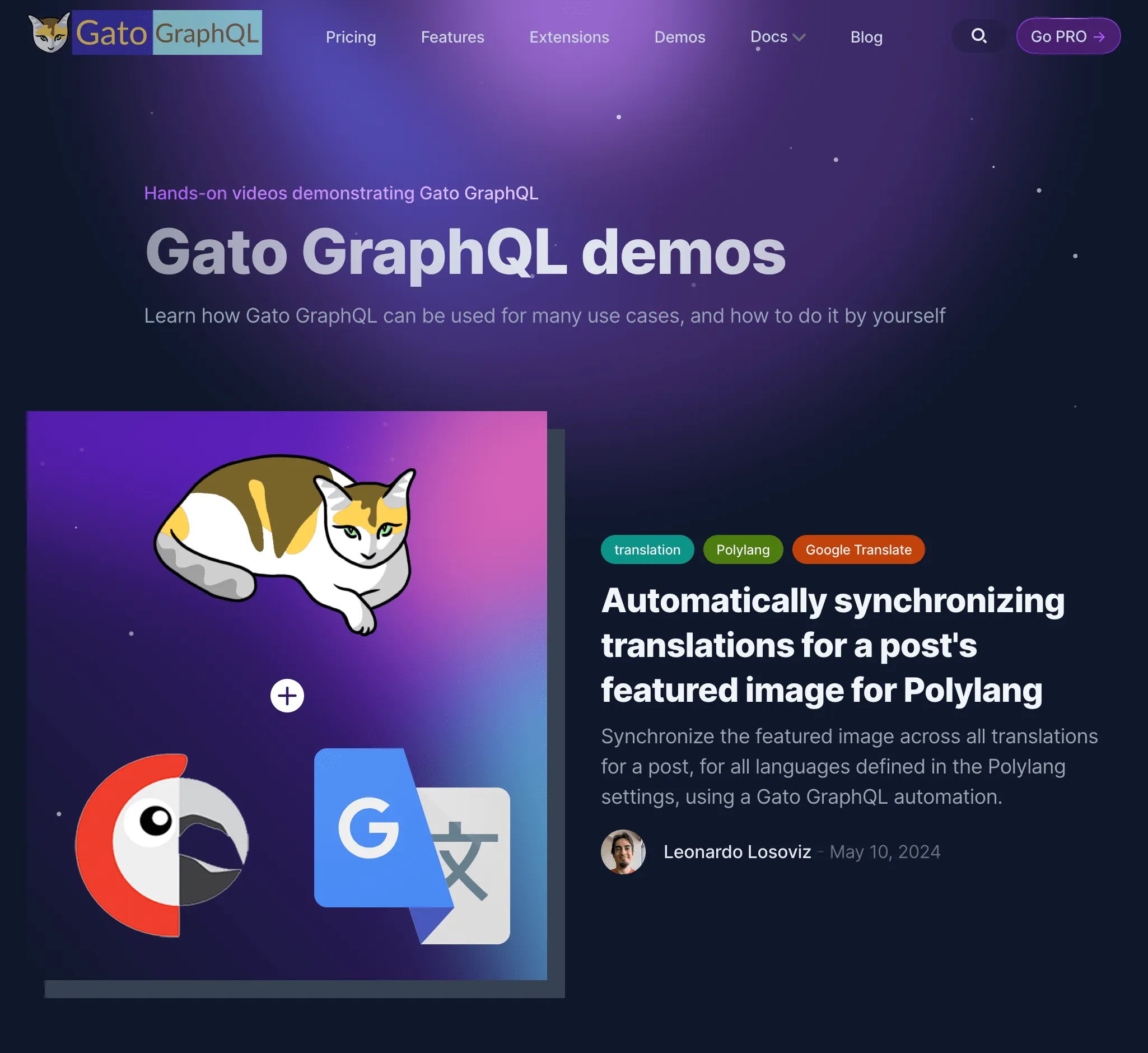 Página de Demos no site do Gato GraphQL
