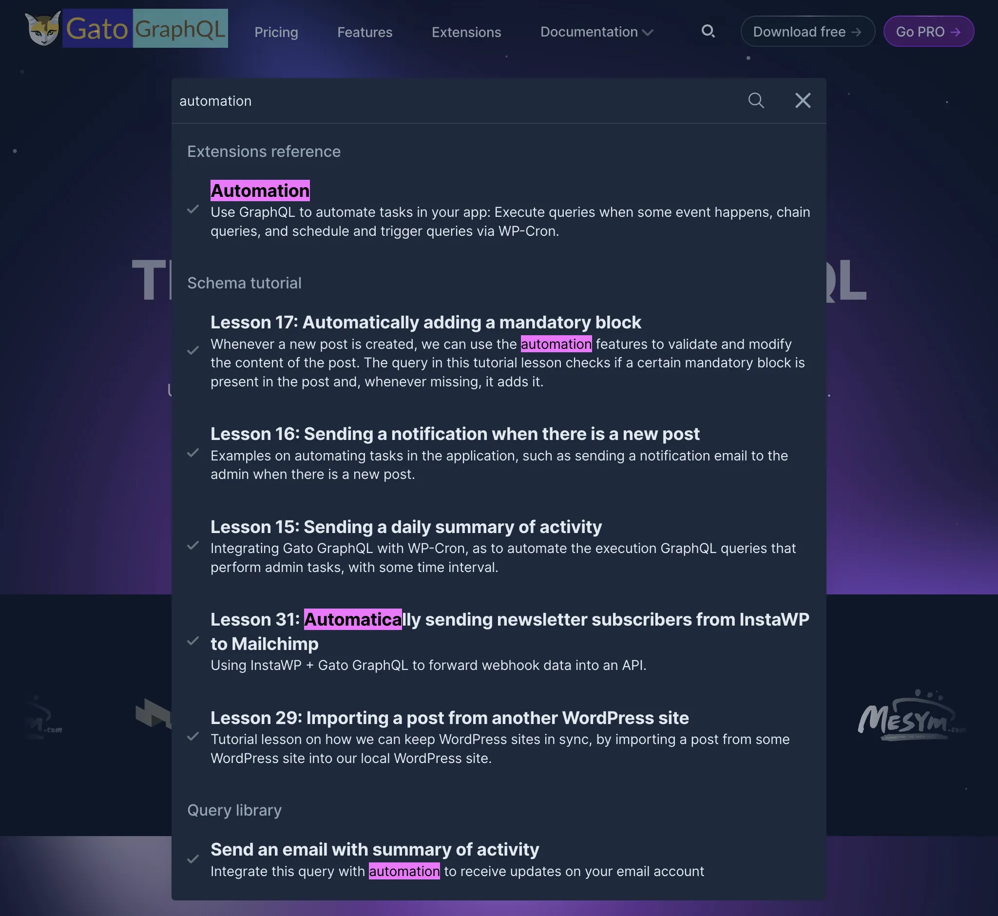 Busca no novo site do Gato GraphQL