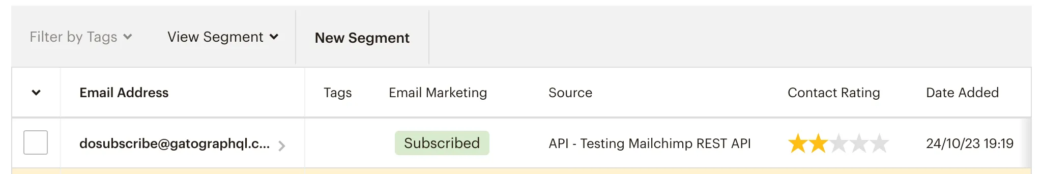 E-mail adicionado automaticamente à lista do Mailchimp