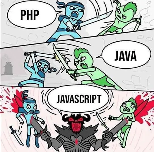 PHP vs Java vs JavaScript. Fonte da imagem: <a href='https://twitter.com/themarcba/status/1245273834577711104'>@themarcba</a> PHP vs Java vs JavaScript