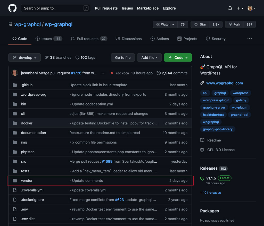 A pasta vendor armazenada no repositório A pasta vendor armazenada no repositório