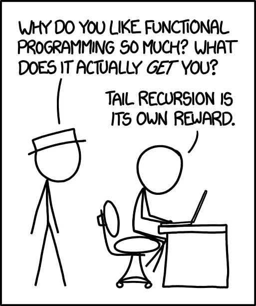 Recursões @ xkcd. Fonte da imagem: <a href='https://xkcd.com/1270/'>xkcd</a> Recursões @ xkcd